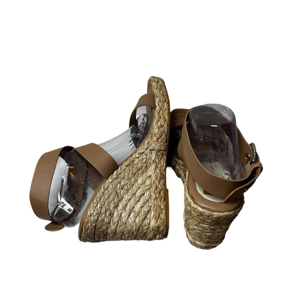Dolce Vita Aldona Wedges Cafe Leather Tan Raffia Sandal Women’s Size 12 - Picture 9 of 14